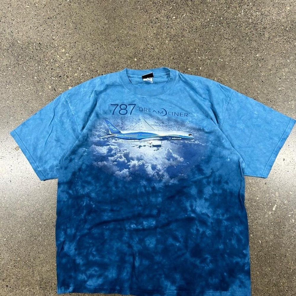 Vintage 90s/00s Liquid Blue Boeing 787 Dreamliner AOP T-Shirt (Size XL)
